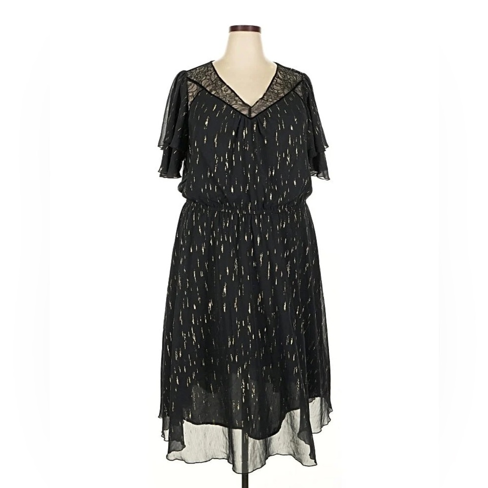 Gibson Latimer Black and Gold Midi Dress